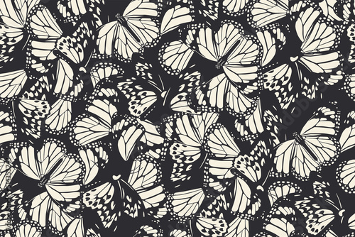 Nature inspired seamless pattern. Abstract fashion print with butterflies for fabric, wallpaper, package, gift paper. Vector animalistic background