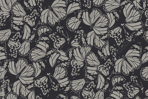 Nature inspired seamless pattern. Abstract fashion print with butterflies for fabric, wallpaper, package, gift paper. Vector animalistic background
