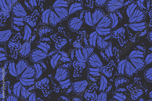 Nature inspired seamless pattern. Abstract fashion print with butterflies for fabric, wallpaper, package, gift paper. Vector animalistic background