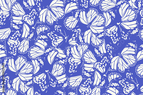 Nature inspired seamless pattern. Abstract fashion print with butterflies for fabric, wallpaper, package, gift paper. Vector animalistic background