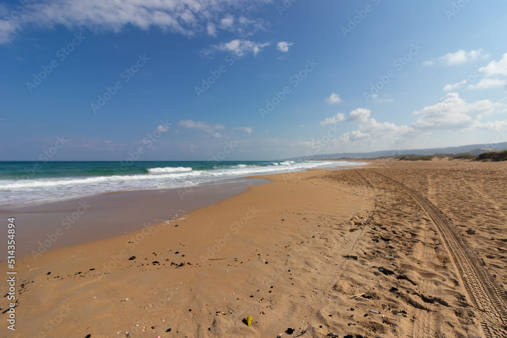 The beach at Atlit in Israel - the Mediterranean, sand and waves