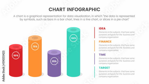 infographic chart concept for slide presentation with 4 point list and horizontal tube and information on right for percent or percentage data