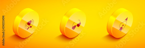 Set Isometric Heart in hand, shaped love glasses and Amour with heart arrow icon. Vector