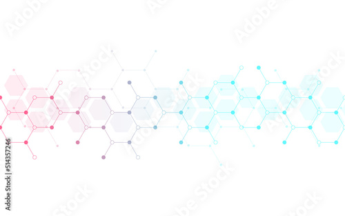 Hexagons pattern background. Genetic research, molecular structure. Chemical engineering. Concept of innovation technology. Used for design healthcare, science and medicine background