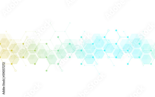 Hexagons pattern background. Genetic research, molecular structure. Chemical engineering. Concept of innovation technology. Used for design healthcare, science and medicine background
