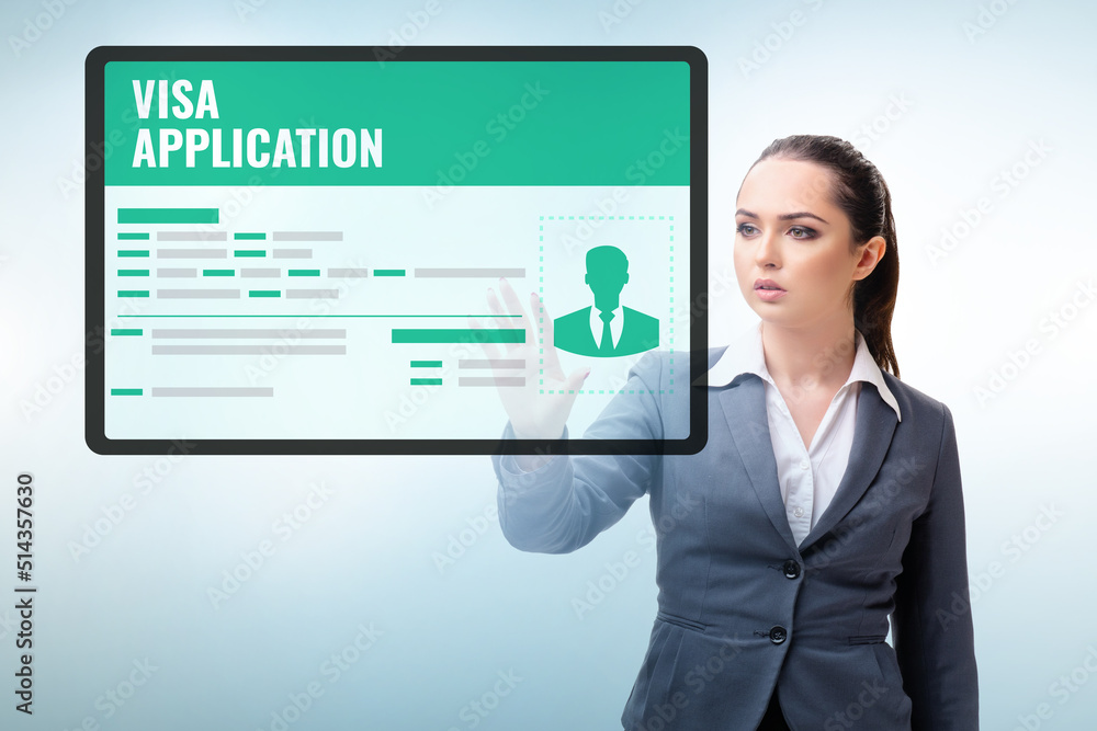 Visa application concept with businesswoman Visa application concept with businesswoman