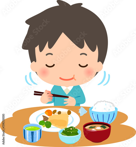 よく噛んで食事をする男性