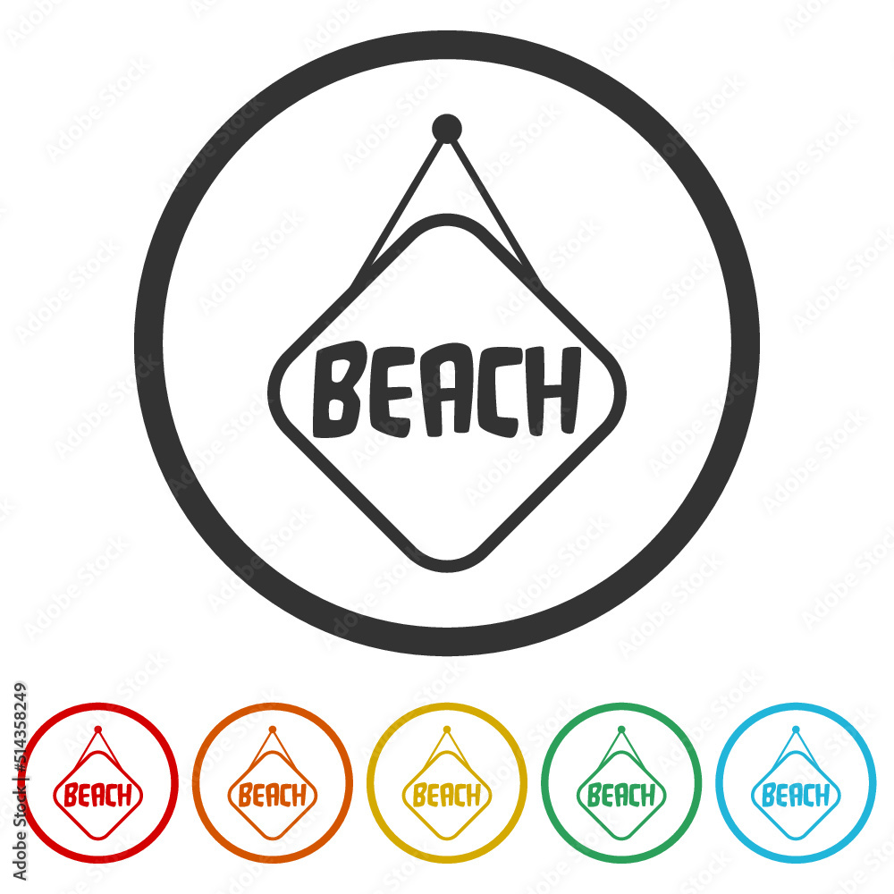 Beach sign icons in color circle buttons Beach sign icons in color circle buttons