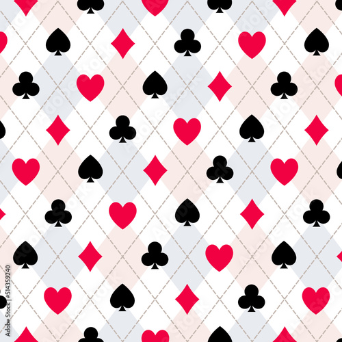 Argyle checked pattern with card suits - Vector