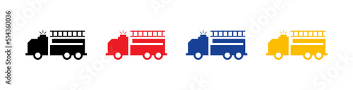 Flat firetruck icon design vector. City security department symbol illustration.