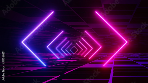 3d render of flash neon and light glowing on dark scene. Speed light moving lines.