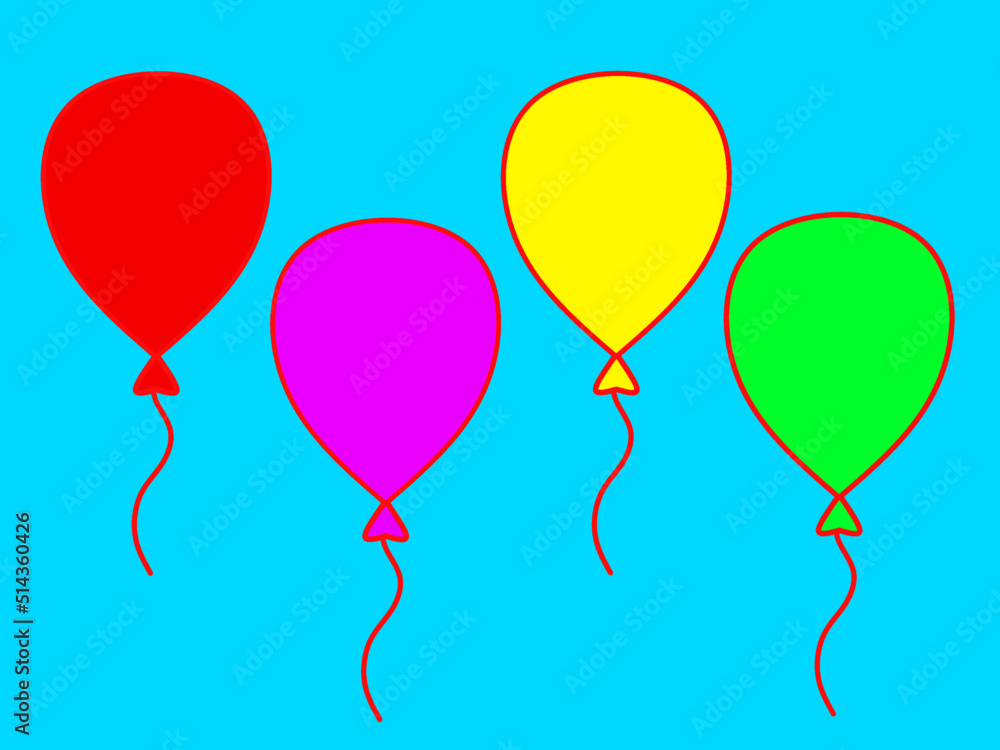 vector collection of red, purple, yellow and green balloons
