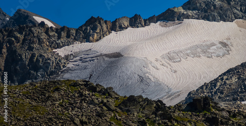 closeup glacier in mountain ridge