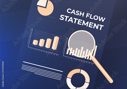 Cash flow statement - financial business concept illustration with financial report document, charts and graph. Modern flat design vector concept