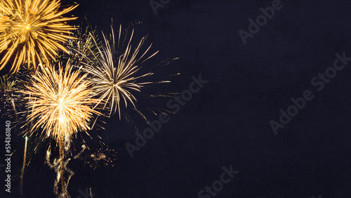 Silvester 2024, New Year's Eve, New Year, Festival Party celebration holiday background - Golden firework fireworks on dark night sky