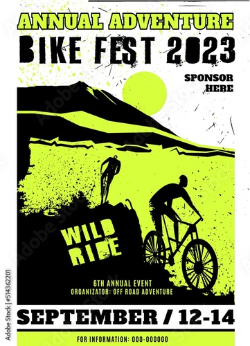 Offroad freestyle poster. Mountain biking print. Vector illustration