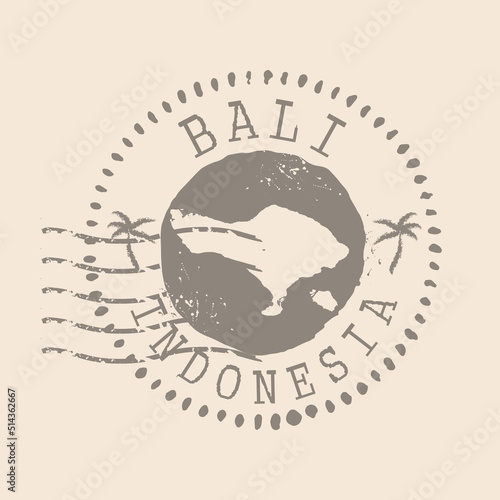 Stamp Postal of Bali. Map Silhouette rubber Seal.  Design Retro Travel. Seal of Map Bali grunge  for your design. Indonesia. EPS10
