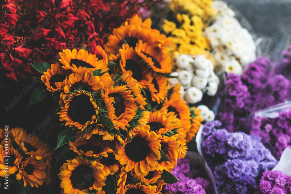 A bouquet of sunflowers in the flower market A bouquet of sunflowers in the flower market