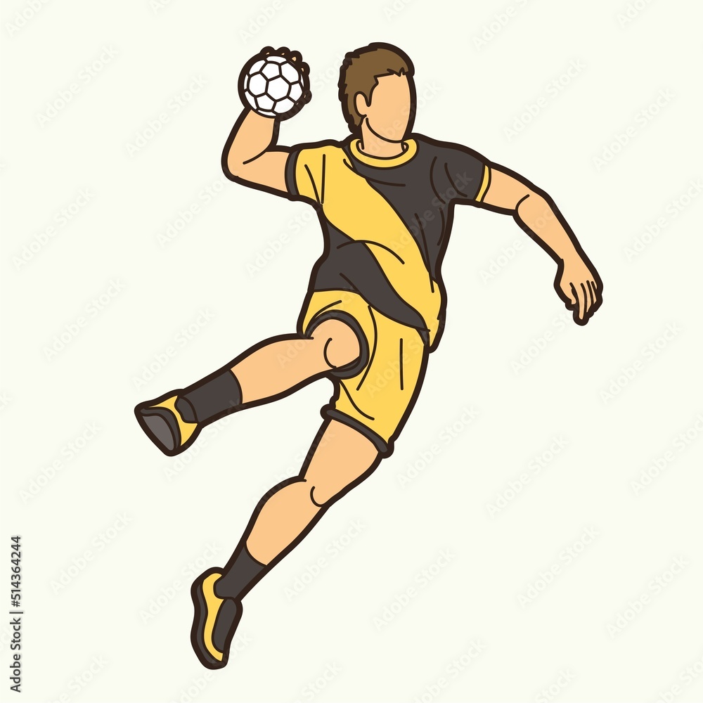Handball Sport Male Player Action Cartoon Graphic Vector