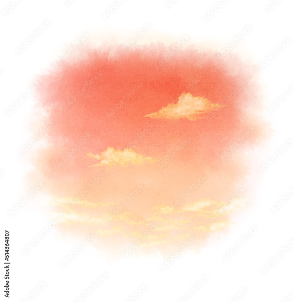 Orange sunset sky painted in digital watercolor