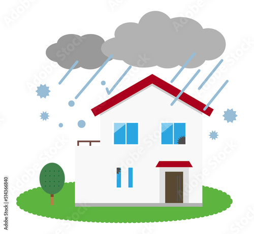 Hail-damaged house. It is vector illustration.