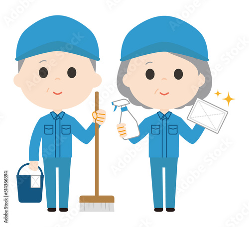 Senior cleaning staff. It is a vector illustration.
