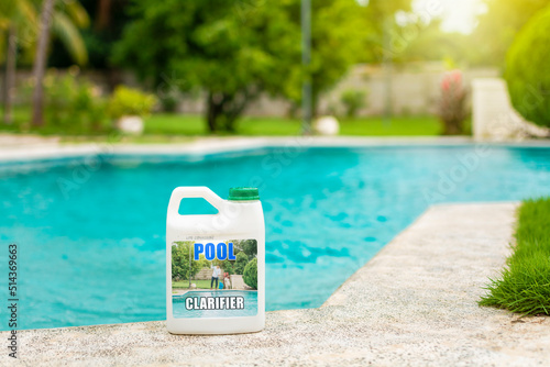 Fotografie Concept of chemical products to purify swimming pools