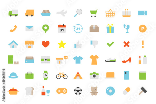 ネットショッピング関連のアイコンセット（線なし）