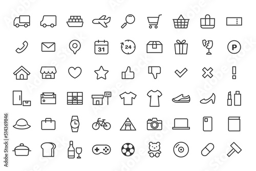 ネットショッピング関連の線画アイコンセット
