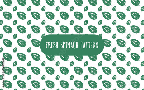Seamless pattern with spinach leaves, green leaves on a white background. Design of packaging in eco-style, boxes, walls, notebooks, wrapping paper, cafe.