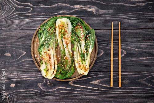 Chinese cabbage pak choi, cooked in hot spices photo