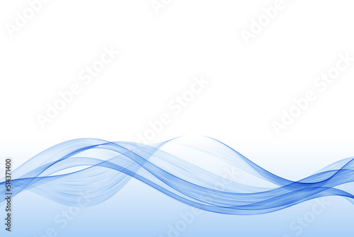 Abstract vector background with smooth blue wave. Wavy lines of smoke