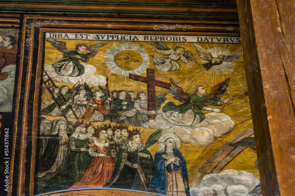 wall paintings, historical 16th-17th centuries, , Church of the Archangel Michael, 15th-16th century ,Binarowa, Malopolska, Carpathians, Poland