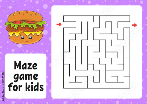 Maze game for kids. Funny labyrinth. Activity worksheet. Puzzle for children. cartoon style. Logical conundrum. Color vector illustration.