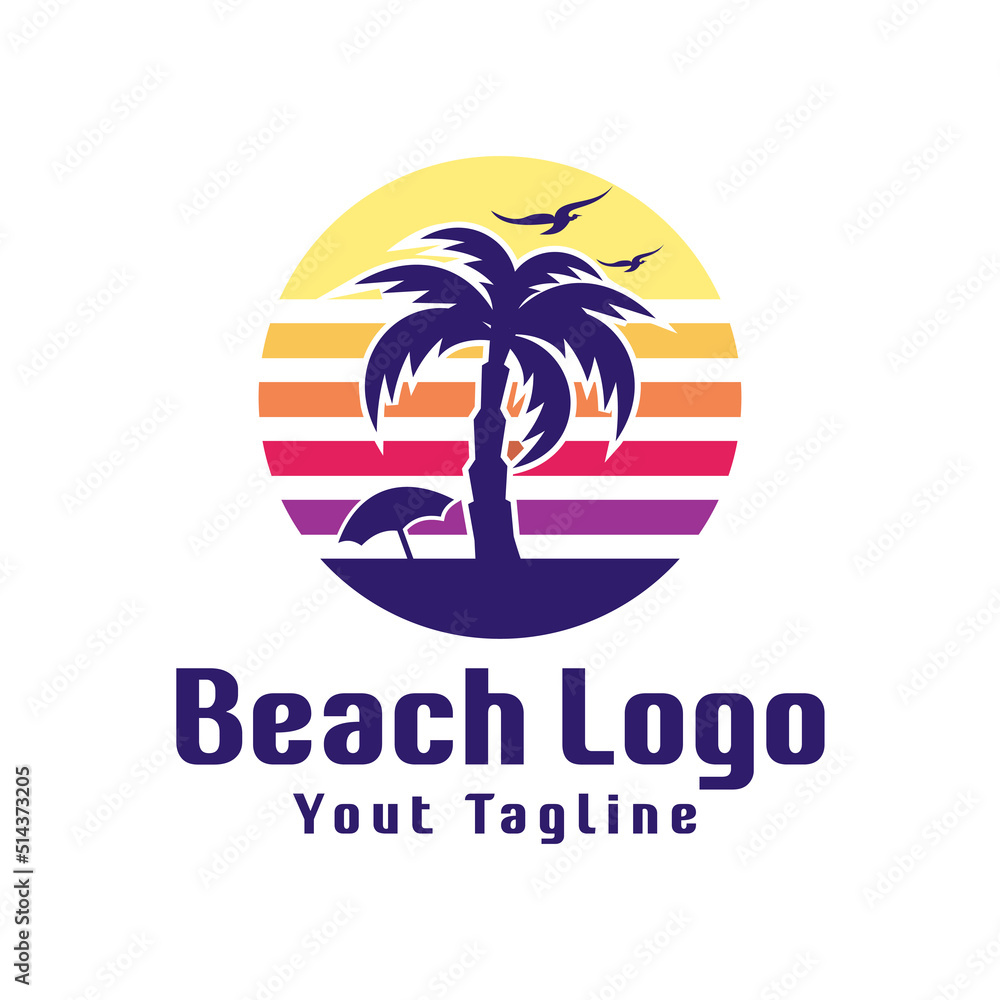 Summer beach logo design illustration template