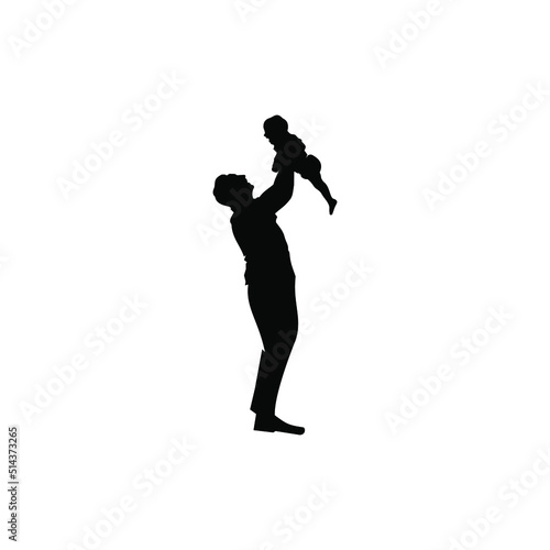 Happy father with daughter silhouette vector stock illustration