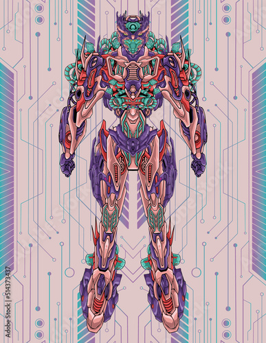 Cool full body mecha robot detail illustration