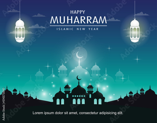 Calm Happy Muharram Islamic New Year greeting Design