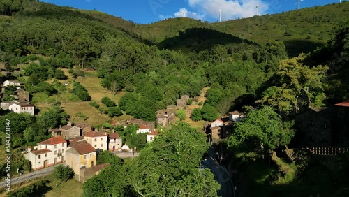 Aerial drone view of Candal, slate stone village, Lousa, Portugal photo