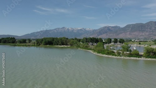 Beautiful Shoreline of Utah Lake during Summer in Utah County, Aerial Drone photo
