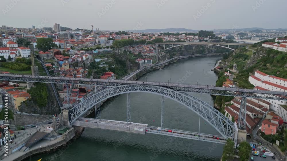 Aerial view of the old town and the Dom Luis Bridge over the Douro River, Porto, Portugal Aerial view of the old town and the Dom Luis Bridge over the Douro River, Porto, Portugal