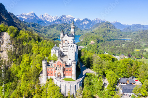 Schloss Neuschwanstein castle aerial view Alps landscape travel in Bavaria Germany © Markus Mainka