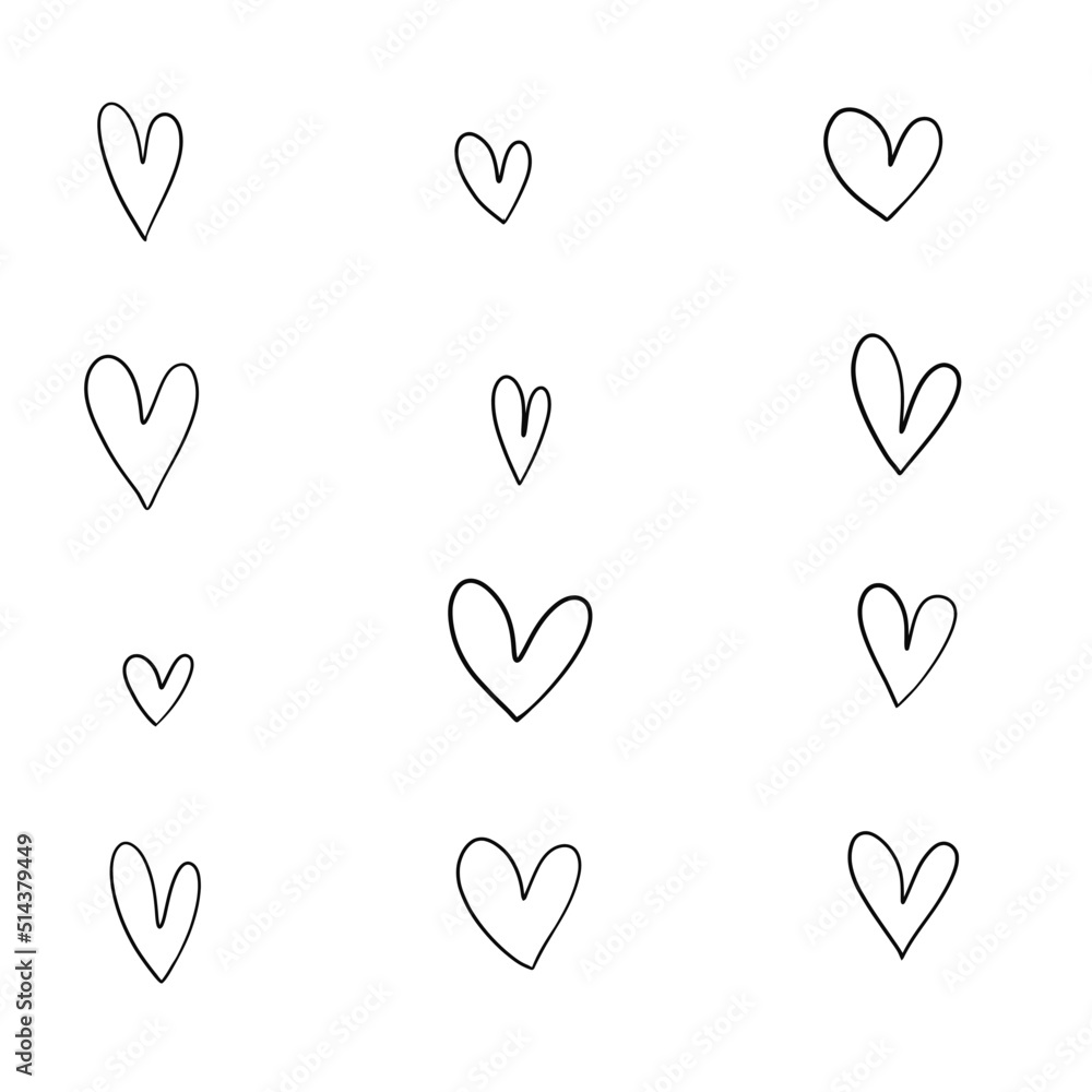 Vector illustration hand drawn hearts set of design elements Vector illustration hand drawn hearts set of design elements