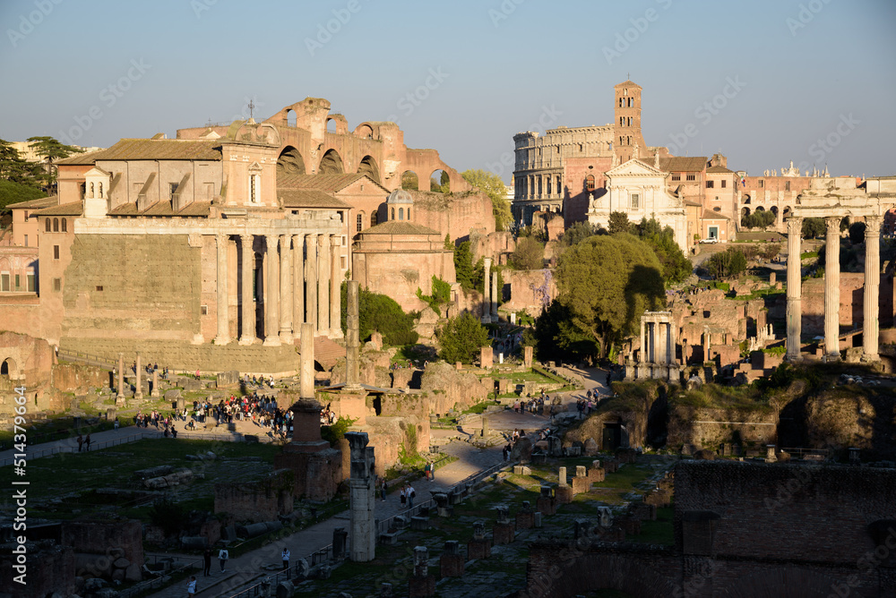 Rome, Italy - 03 30 2019: The best way to visit Rome is to get lost in its streets. In this photo the Foro Romano