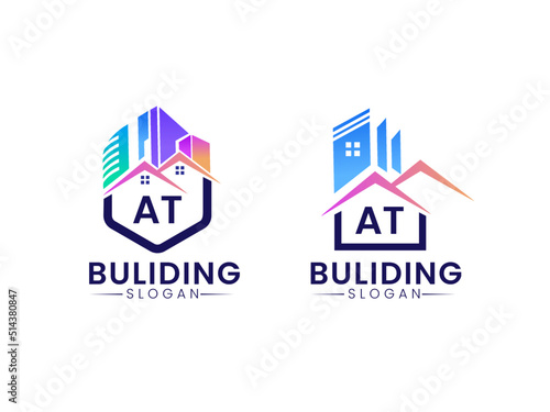 AT Creative real estate logo, AT Construction AT Architecture AT Building Logo Design Bundle vector templates 