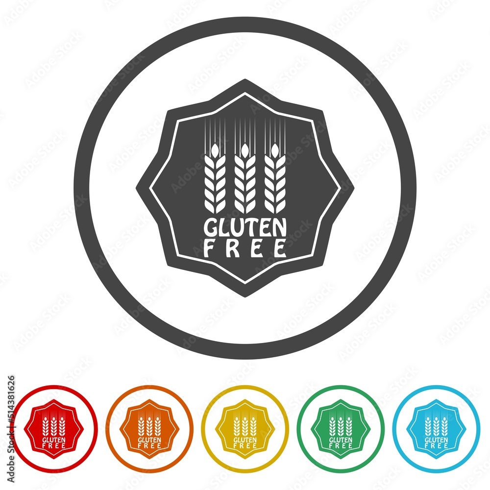 Gluten free icons in color circle buttons Gluten free icons in color circle buttons