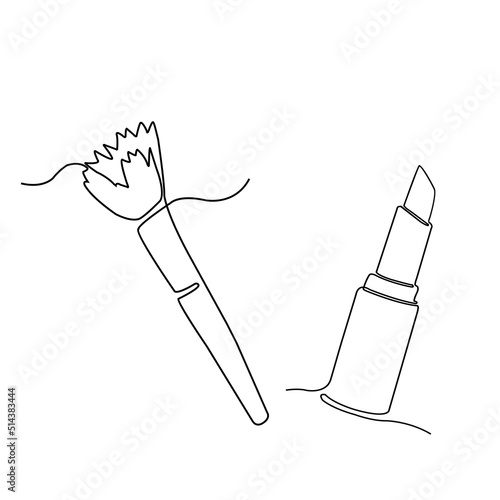 One line lipstick brush illustration. Continuous line minimal drawing design vector
