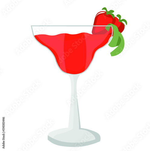 Glass of strawberry daiquiri cocktail on white background