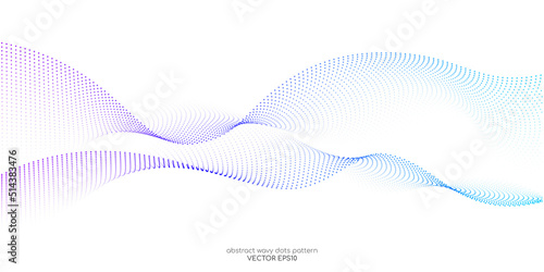 Flowing particles wave pattern, blue and purple gradient color isolated on white background. Vector in concept of AI technology, science, music, modern.