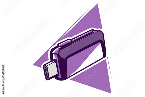 simple USB flash drive isolated on white background. data storage device isolation. USB flash drive vector illustration. 